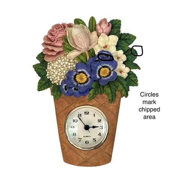Wall Clock In Flower Pot Design With Multicolor Flowers Decorative Timepiece - Picture 5 of 7